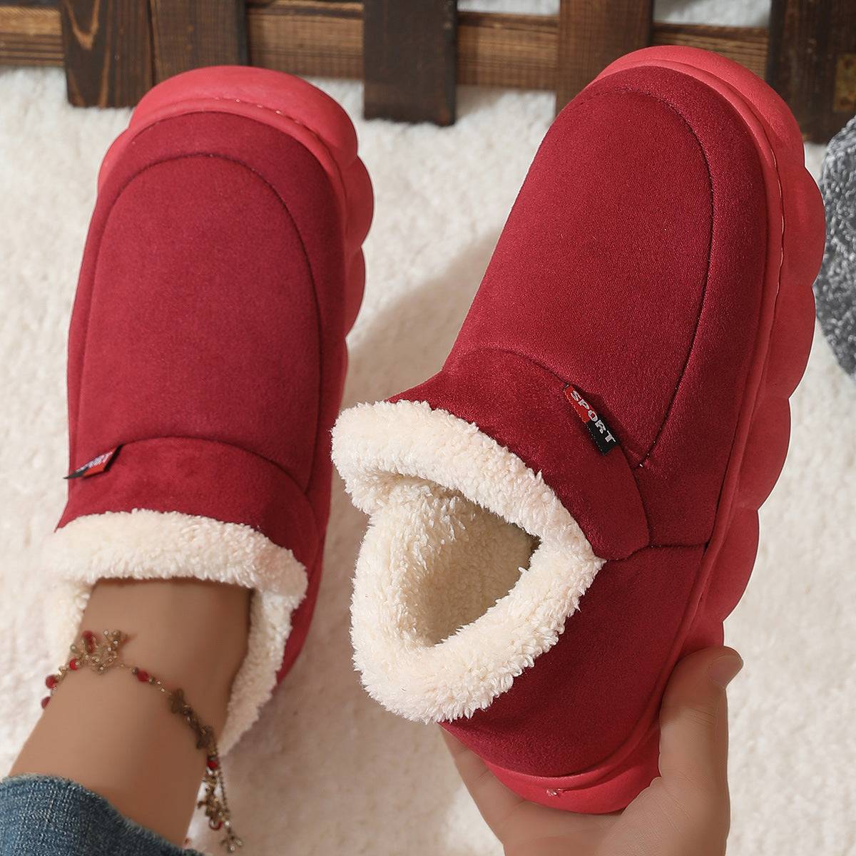 Winter Plush Cotton Shoes Women Men Warm Suede House Shoes For Parents Solid Color Thick-soled Garden Shoes Outdoor - ALL-IN-ONE GENSTORE & SERVICES