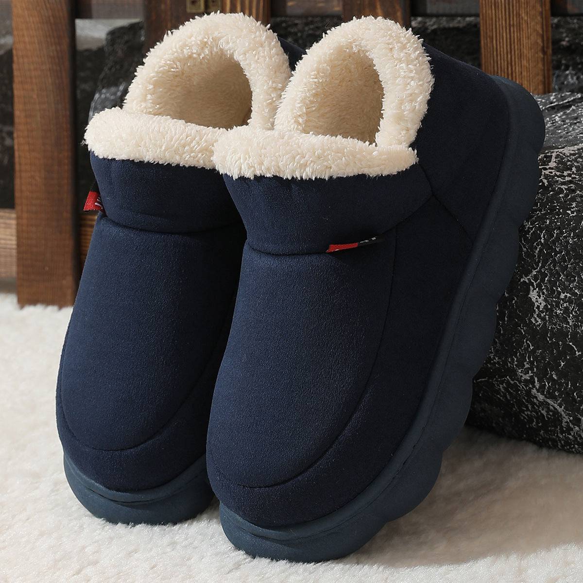 Winter Plush Cotton Shoes Women Men Warm Suede House Shoes For Parents Solid Color Thick-soled Garden Shoes Outdoor - ALL-IN-ONE GENSTORE & SERVICES