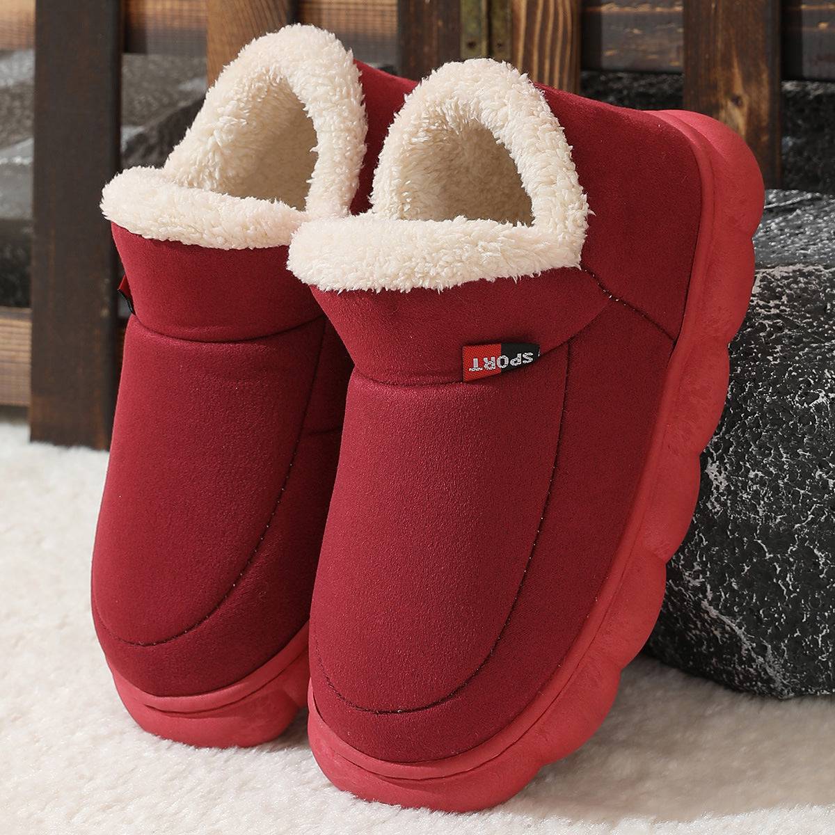Winter Plush Cotton Shoes Women Men Warm Suede House Shoes For Parents Solid Color Thick-soled Garden Shoes Outdoor - ALL-IN-ONE GENSTORE & SERVICES