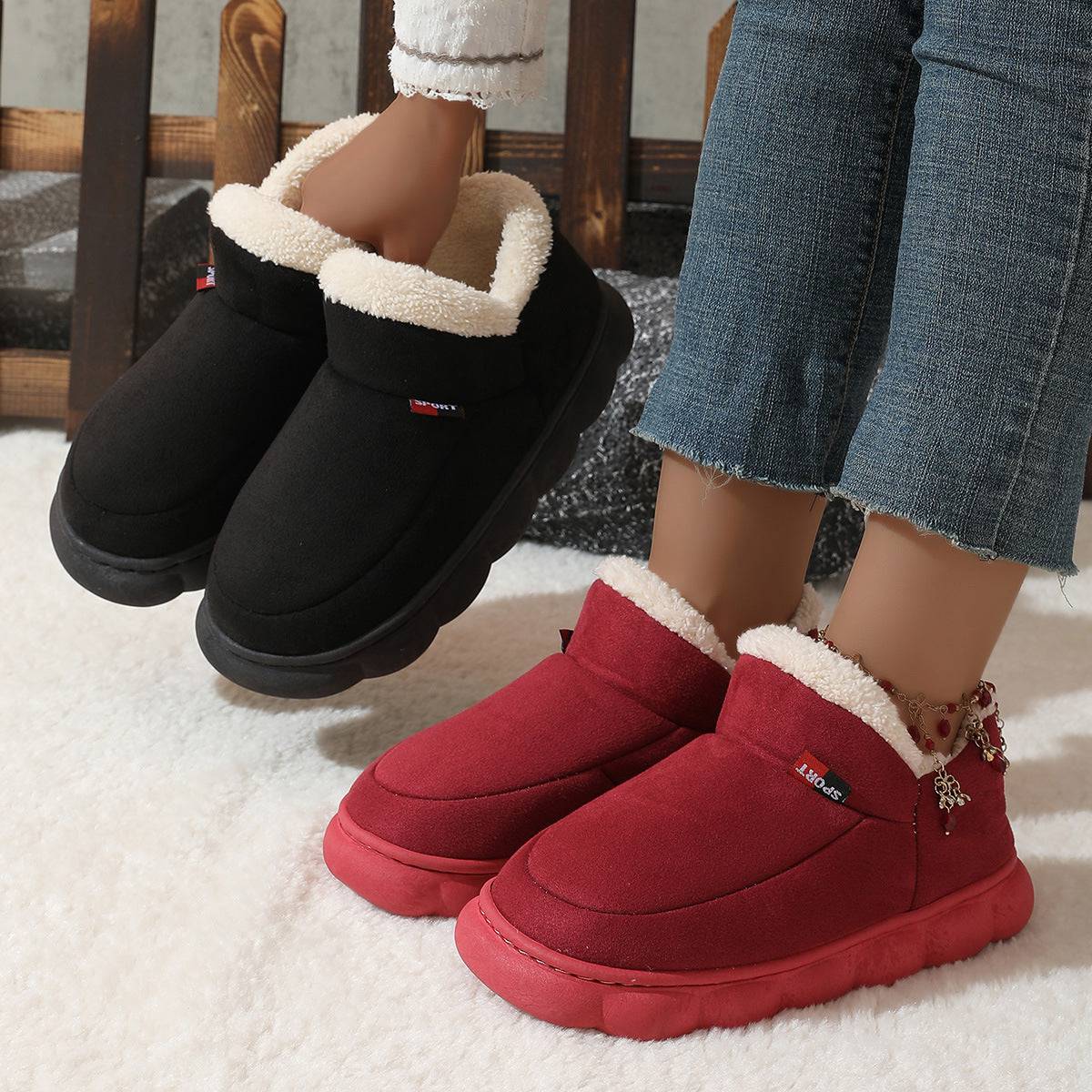 Winter Plush Cotton Shoes Women Men Warm Suede House Shoes For Parents Solid Color Thick-soled Garden Shoes Outdoor - ALL-IN-ONE GENSTORE & SERVICES