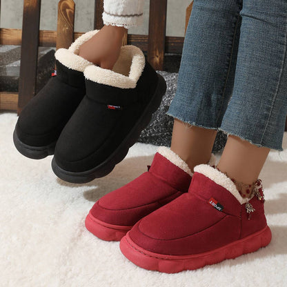 Winter Plush Cotton Shoes Women Men Warm Suede House Shoes For Parents Solid Color Thick-soled Garden Shoes Outdoor - ALL-IN-ONE GENSTORE & SERVICES