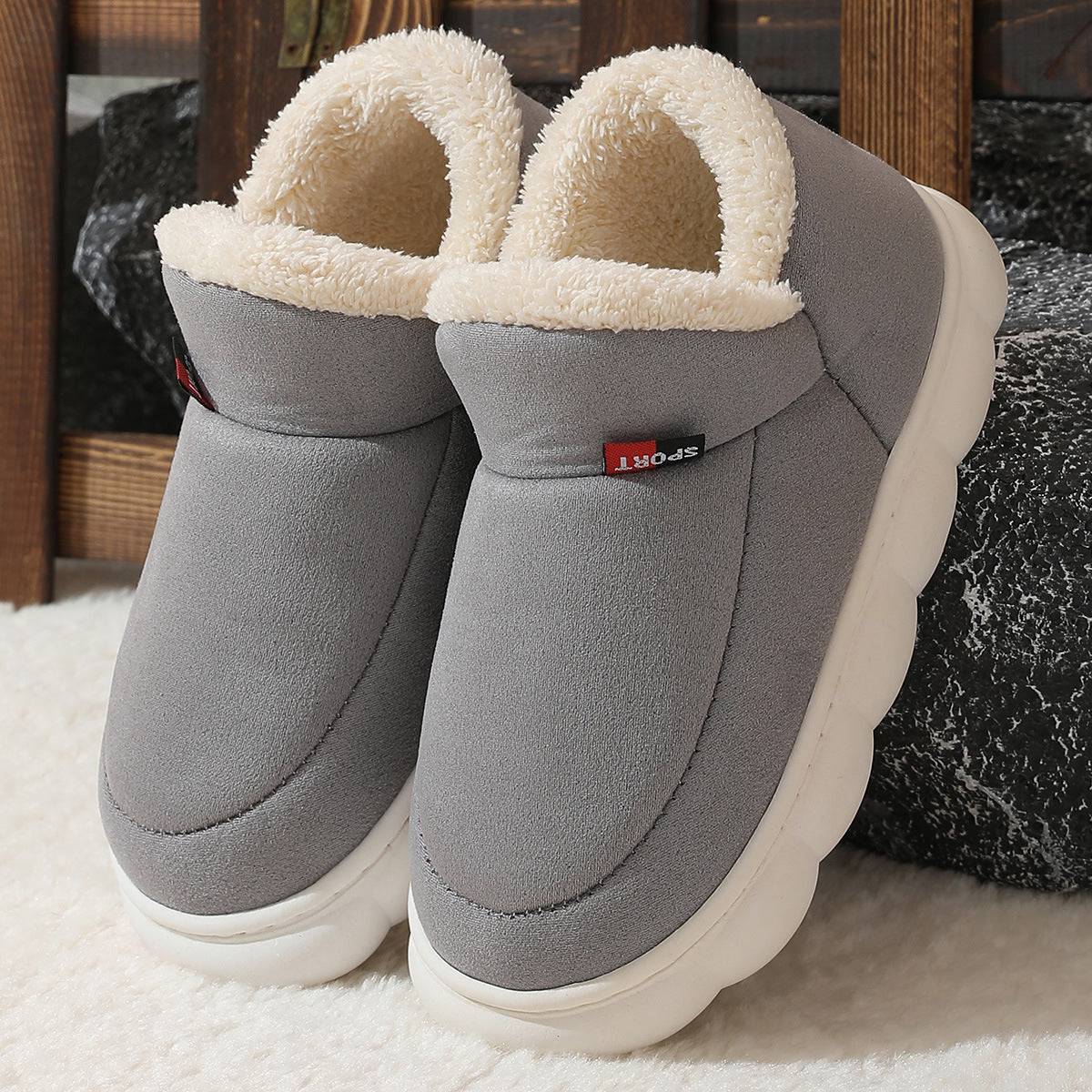 Winter Plush Cotton Shoes Women Men Warm Suede House Shoes For Parents Solid Color Thick-soled Garden Shoes Outdoor - ALL-IN-ONE GENSTORE & SERVICES