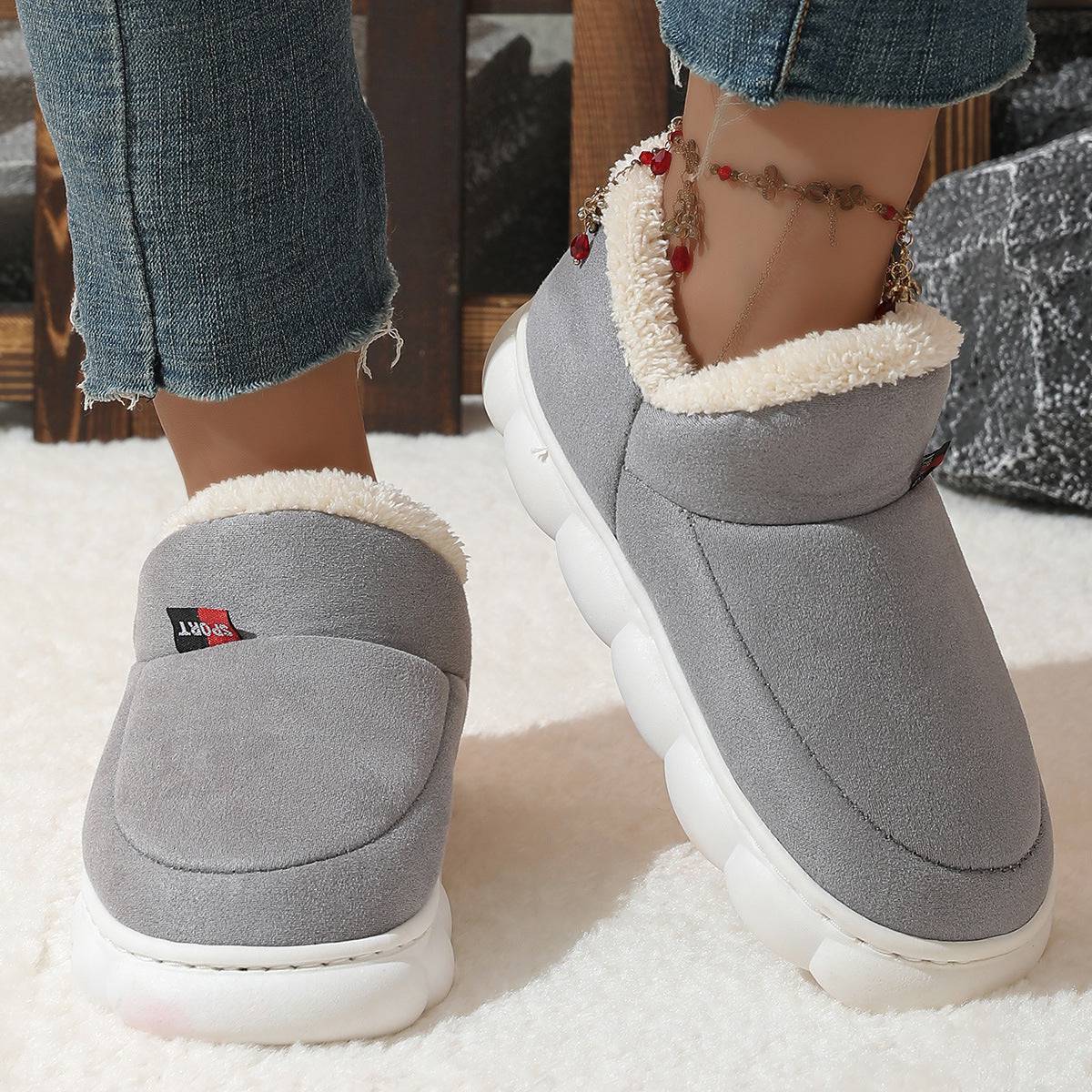 Winter Plush Cotton Shoes Women Men Warm Suede House Shoes For Parents Solid Color Thick-soled Garden Shoes Outdoor - ALL-IN-ONE GENSTORE & SERVICES